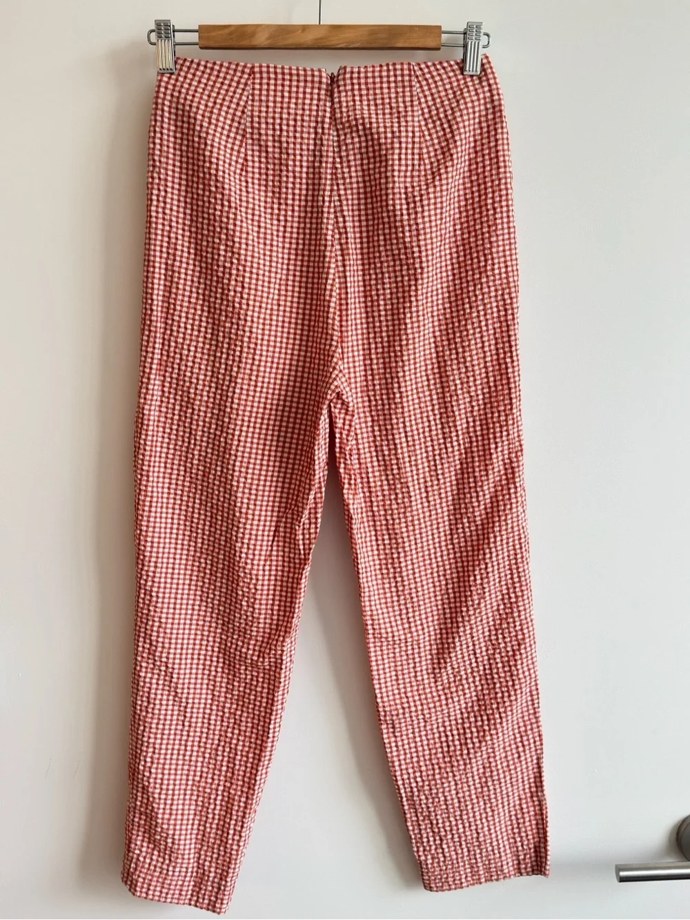 Free People Orange White Gingham Tie Waist Cropped Pants Size 2 Cottagecore